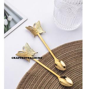 Cuillère à couverts en laiton avec miroir pour la maison et la cuisine à bas prix Cuillère à couverts élégante avec design de feuille - Product Image 3