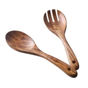 Vente flash : service à salade en bois, bois de manguier poli émaillé, avec plateau rond assorti - Product Image 4