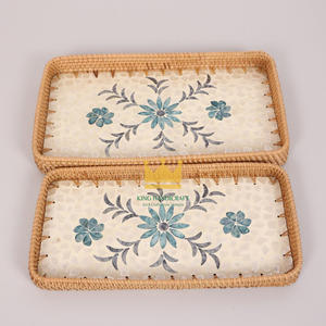 Bandeja de servicio de ratán y nácar decorativa ecológica artesanal de Vietnam para fiestas y decoración del hogar al por mayor - Product Image 2