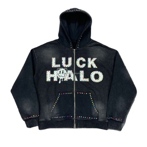 Sudadera con Capucha Personalizada con Logotipo de Pedrería, Estilo Oversize, Lavado Ácido, Desgastada, Streetwear - Product Image 1