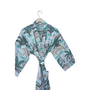 Kimono Largo de Algodón 100% con Estampado Floral Indio, Talla Única, para Mujer, Ropa de Dormir de Verano, Bata Suave con Tirantes Naturales, Logotipo Frontal, Primavera - Product Image 4