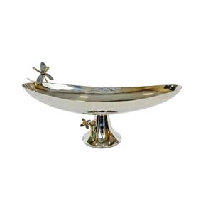 Tazón de Chocolate de Metal decorativo en forma de barco de plata de lujo con acento de hoja Centro de mesa moderno Cuenco para servir para decoración del hogar - Product Image 1