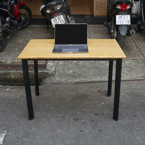 BFOB001-100x60cm Foldable Bamboo Oval <b>Desk</b> with Assembled Iron Legs <b>Computer</b> Table for Home Office - Product Image 1