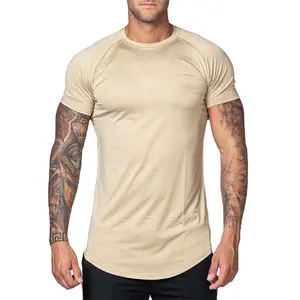 Mode estivale t-shirt à ourlet festonné t-shirts hip hop pour hommes ourlet incurvé ligne extra longue t-shirts pour hommes