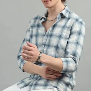 เสื้อเชิ้ตลำลองผ้าฝ้าย100% สำหรับผู้ชายปกตาหมากรุกเข้ารูปปกติถักทอป้องกันรอยยับและระบายอากาศได้ดี - Product Image 3