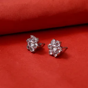 ART PALACE Boucles d'oreilles clous géométriques en argent sterling 925 avec fleur en zircon cubique AAAAA, design tendance pour femme, usage quotidien - Product Image 3