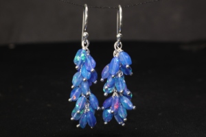 Pendientes de piedra de nacimiento de Plata de Ley 925 hechos a mano con ópalo azul Natural, racimo de cuentas, joyería de regalo para fiesta de boda para mujer - Product Image 5