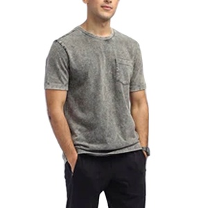 Camiseta de lona lavada con ácido de algodón Vintage con serigrafía personalizada para hombre de Hip Hop - Product Image 1