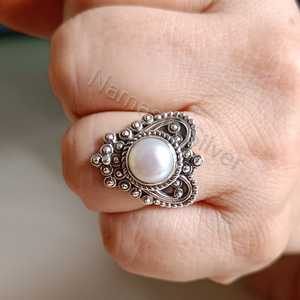 Handmade Freshwater Pearl <b>Statement</b> <b>Ring</b> for Women Handcrafted in Sterling <b>Silver</b> Elegant Pearl Jewelry - Product Image 2