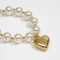 Collier en acier inoxydable plaqué or 18 carats à la mode, pendentif cœur creux, chaîne de perles, étanche pour femme, collier P253548