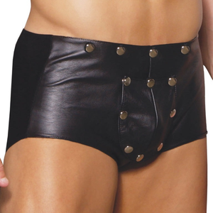 Mens Leather Cargo Shorts <b>Black</b> Faux Leather Fetish Utility Clubwear Shorts - Product Image 6