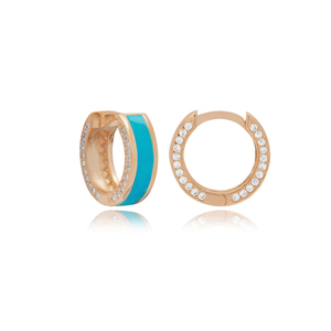 Boucles d'oreilles pendantes en argent sterling 925 plaqué or, motif émail, pierre de zircon turquoise, fabrication artisanale turque, bijoux tendance - Product Image 6