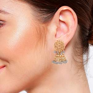 Indian Jewelry Bollywood Antique Crystal Kundan Jhumki Jhumka Earrings Set for Women - Product Image 3