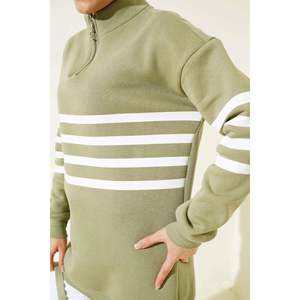 Sweat à capuche à trois fils imprimé à rayures vert amande pour femmes Taille XS Col brodé - Product Image 4