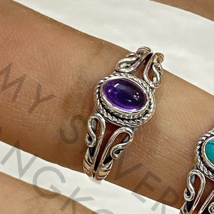 Bague en argent sterling 925 avec pierre précieuse ovale naturelle, magnifique bijou plaqué argent disponible en gros, bague bohème - Product Image 3