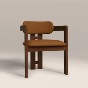 SINTERIOR WALNUT <b>BROWN</b> WOODEN FRAME, BLACK PU LEATHER UPHOLSTERED SEAT & BACKREST CURVED <b>DINING</b> <b>CHAIR</b> - Product Image 3