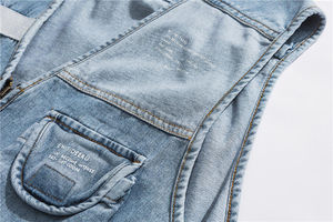 Latest Style Wholesale Cheap Price High Quality <b>Men</b> Washed Black Sleeveless Casual Wear Solid Side Pockets Denim <b>Vest</b> For <b>Men</b> - Product Image 4