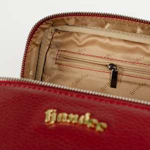 Handee <b>Red</b> Leather <b>Clutch</b> with Textured Pattern Zip Closure Removable Divider Multi-Functional for Travel Adults - Product Image 3