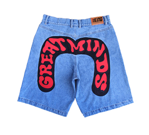 Custom Designer Men's Mid Waist Baggy Summer Denim <b>Jean</b> Shorts Distressed Washed Chenille Embroidery Patches Streetwear Casual - Product Image 1