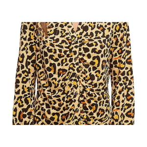 Camicia in maglia di chiffon satinato con arricciatura frontale a filo singolo, stampa floreale leopardata vintage, taglia XL, formale vintage per primavera autunno - Product Image 3