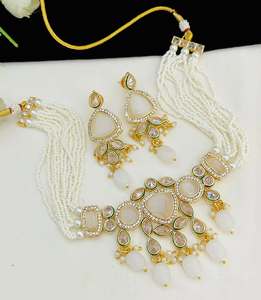 Hermoso conjunto de gargantilla de piedra Monalisa, pendientes a juego, joyería elegante AD para mujer, hermosa ropa de fiesta, joyería, diseño elegante - Product Image 5