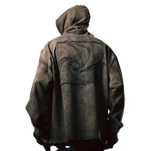 เสื้อสเวตเตอร์แบบสวมศีรษะของผู้ชายเสื้อสเวตเชิ้ต100% ผ้าฝ้ายฟอกสีกรดมีซิปกระเป๋าสตรีทพลัสไซส์แบบกำหนดเองสำหรับฤดูหนาว - Product Image 4