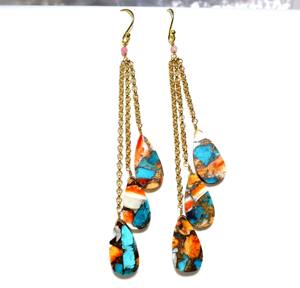 Chapado en oro de cobre natural turquesa suave Stud pendientes cuentas pera piedras preciosas racimo par - Product Image 1