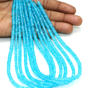 Cuentas Heishi de Piedra Lunar Azul Suiza Natural Brillante en Forma de Neumático, Cuentas de Piedra Lunar Azul Neón en Forma de Rueda de 15 Pulgadas al por Mayor - Product Image 6