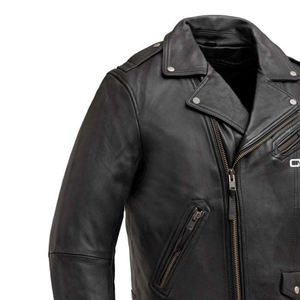 Veste en cuir d'hiver pour hommes avec doublure en polaire | Manteau en cuir véritable robuste OEM pour veste en cuir pour hommes par temps froid - Product Image 4