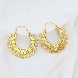 Chunky Hammered Creole Hoops 18K Gold Plated Big <b>Thick</b> Brass Earrings Tribal Geometric Fashion Bohemian Ear Jewelry for Women - Product Image 2