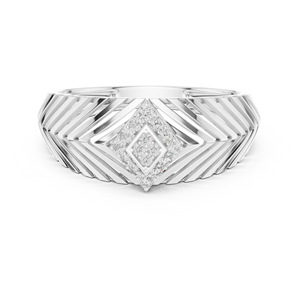 Anillo de Diamantes Moderno con Banda Texturizada en Chevron |   Joyería de Lujo de Diseñador - Product Image 4