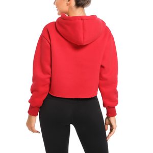 Sweat à capuche court de luxe uni en coton pull-over décontracté Streetwear personnalisé sweat-shirt à capuche épais pour femme - Product Image 2