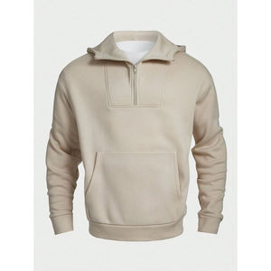 Sudadera con Capucha de Forro Polar para Hombre, con Cierre de Media Cremallera, Estampado de Letras y Logotipo Personalizado al por Mayor, Sudadera de Algodón y Poliéster Lavado para Hombre - Product Image 1