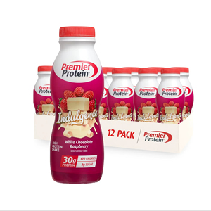Premier <b>Protein</b> Shake INDULGENCE, White Chocolate Raspberry, 30g <b>Protein</b>, 170 Calories, 3g Sugar, 11.5 fl oz, 12 Pack - Product Image 1