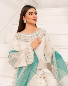 Nuevo diseñador Farshi Palazzo para mujer, colección de ropa, tela de seda pura Natural con Secuencia de bordado y trabajo manual de diamantes - Product Image 4