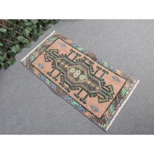 1.5x2.9 ft Turkish Rug, Vintage Small Rug, <b>Brown</b> Green Floral <b>Wool</b> Rug - Product Image 1