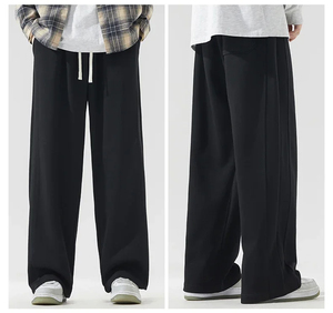 Pantalon de survêtement évasé baggy empilé en polaire lourde avec logo personnalisé Pantalon de survêtement à double taille pour hommes - Product Image 1