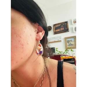 Navajo Handmade Mohave Turquoise & Sterling <b>Silver</b> Drop <b>Earrings</b> Water Drop Shape Pattern - Product Image 2