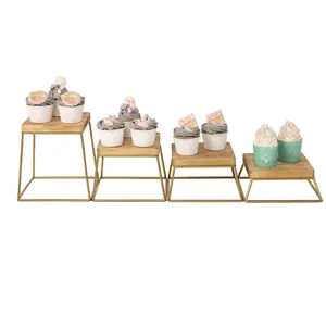 Juego de calidad superior 4 soportes cuadrados de madera para cupcakes de hierro vajilla de postre elegante utensilios de cocina de diferentes tamaños herramientas de pizza a la venta - Product Image 4