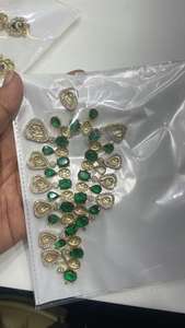 Royal Multi Layered <b>Green</b> <b>Beaded</b> Kundan <b>Necklace</b> Set with Pearls & Earrings Bridal and Festive Jewelry for Grand Occasions - Product Image 6