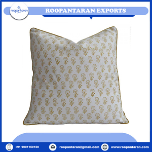 Latest Design Knitted Cushion Cover Hand Block Printed Floral Cotton with Piping <b>Pillow</b> Cover at Wholesale Price - Product Image 6