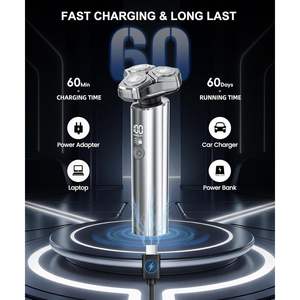มีดโกนหนวดไฟฟ้าสำหรับผู้ชาย รุ่น Speed Motor ใบมีดสามใบ กันน้ำ ชาร์จเร็วด้วย USB ใช้ได้ทันที ล็อคสำหรับการเดินทาง สีเงินเมทัลลิก-IPX7 - Product Image 6