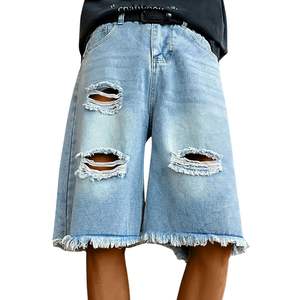 กางเกงยีนส์ของผู้ชายแบบฮิปฮอประบายอากาศได้ดีกางเกงยีนส์สตรีทแวร์ทรงหลวมออกแบบโลโก้ได้ตามต้องการ - Product Image 5