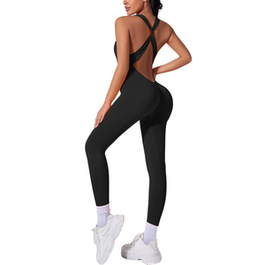 Activewear Adjustable Cross Back Strap Lulu <b>Bodysuit</b> Playsuit One Piece Workout Flared <b>Gym</b> Jumpsuit - Product Image 5