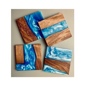 Sous-verres de service de thé en résine époxy et bois d'acacia Sous-verres multifonctionnels pour tapis de thé Vaisselle Sous-verres Napperons en liège - Product Image 1