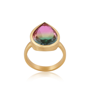 Bio หลายทัวร์มาลีนคู่ควอตซ์แหวนพลอยชุบทอง18K แหวนแฟชั่นขายส่งแหวนทองเหลืองผู้จัดจำหน่ายเครื่องประดับ - Product Image 1