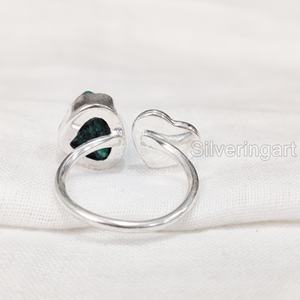 Joyería de piedra en bruto, anillo de mujer, turquesa Natural piedra preciosa, piedra natal de diciembre, anillo ajustable con corazón, anillo de Plata de Ley 925 - Product Image 5