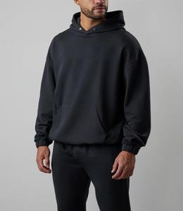 Nouvel ensemble de survêtement thermique en coton pour homme, noir, vêtements de sport, impression personnalisée, imprimé en relief, automne-hiver, uni, teinture unie, sweat-shirt et jogging décontractés, ensemble 2 pièces - Product Image 5