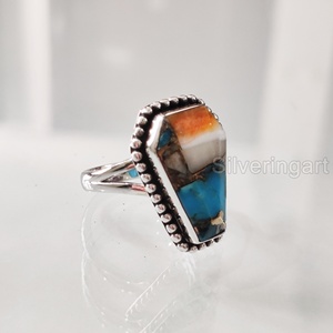 Bague pour femme en argent sterling 925, faite à la main, avec pierre précieuse naturelle Turquoise Cuivre Oyster Coffin, pierre de naissance de décembre, pour anniversaire - Product Image 4