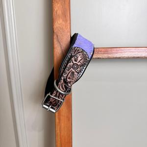 100% Natural Hair on Metallic Cowhide Branded Dog Collar Hand Tooled Western <b>Padded</b> Collar Engraved Genuine Leather Pet Collar - Product Image 3